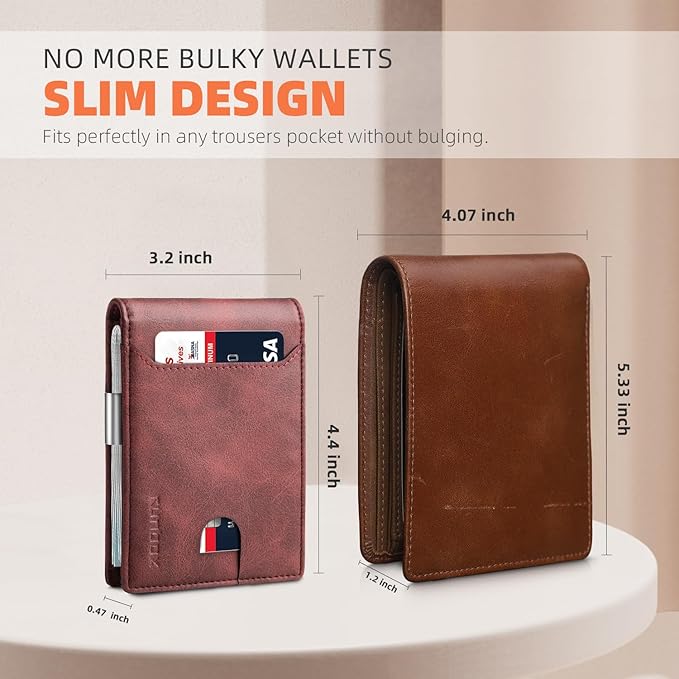RUNBOX Slim Wallets for Men - Leather Money Clip Mens Wallet - RFID Blocking Front Pocket Bifold Wallet - Thin Credit Card Holder with Gift Box