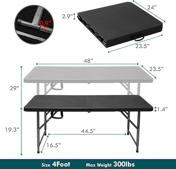 4ft Folding Table, Sturdy Outdoor Folding Table, Perfect for Camping Picnics Parties Durable Foldable Table with Easy Setup Ideal Portable Folding Tables for Indoor & Outdoor Use