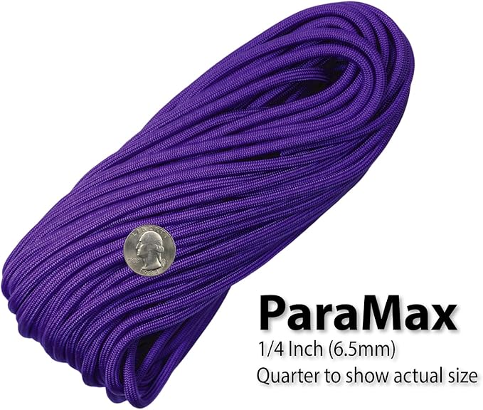 1/4" ParaMax Paracord 100 ft – 1000 lb Type IV Rope for Dog Leashes, Camping, Kayak Anchor - Made in USA - Acid Purple