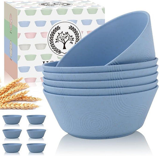 Homienly Alternatives Plastic Bowls - 36oz Cereal & Soup Bowls, Set of 6, Microwave & Dishwasher Safe, Sky Blue
