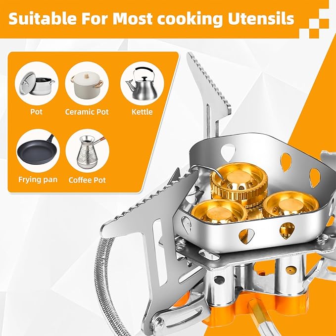 9900W Portable Windproof Camping Stove - High-Power Gas Stove with Piezo Ignition, 1LB Propane & Butane Adapters for Outdoor Cooking, Hiking, Camping & Picnics
