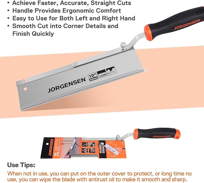 JORGENSEN 10" Dovetail Reversible Saw, Professional Cutting Jamb Saw, 13TPI Double Ground Teeth Flush Cut Saw Spring Loaded Design Cranked Soft Handle, Shorten Door Frame, Tile Installation and Prep