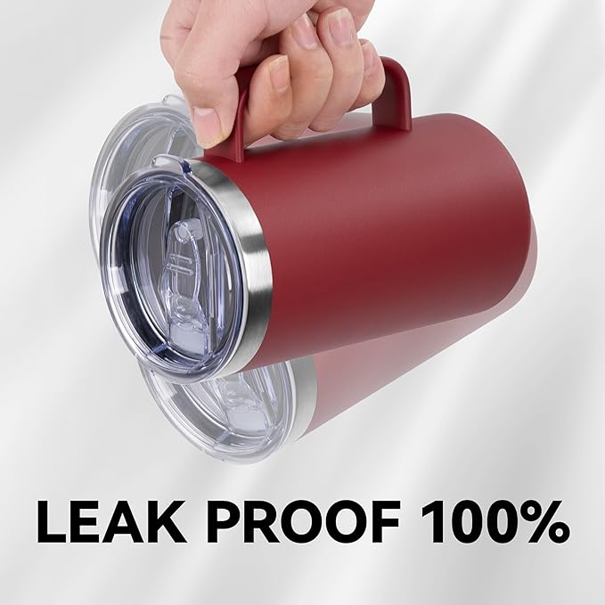 DOMICARE 24oz Mug with Handle and Lid, Stainless Steel Coffee Mug, Travel Mug with Handle, Double Wall Vacuum Coffee Tumbler, Reusable Insulated Cup, Dark Red, Pack 4