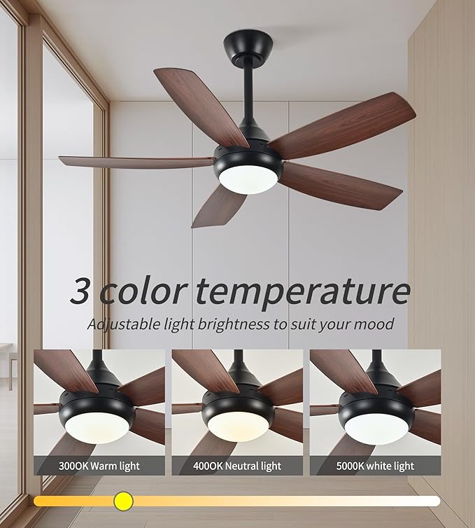 Ceiling Fans with Lights and Remote Control, 42 Inch Ceiling Fan with Light for Bedroom Living Room and Patio, Quiet 6 Speeds DC Reversible, Dimmable, Noiseless, Low Profile Ceiling Fans