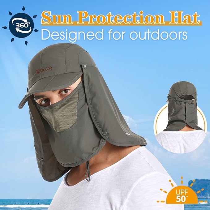 icolor Sun Hats for Men Women with Neck Flap,Foldable Sun Cap Fishing Sun Hats,UPF50+ Sun Protection Ponytail Hats