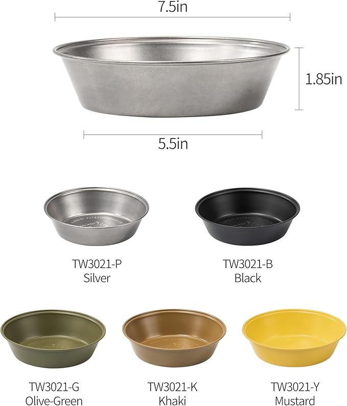 Camping Plates 2pcs Set, Stainless Steel Deep Round Plates, Insulated Dinnerware Cookware, Khaki