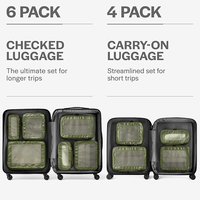 Compression Packing Cubes for Travel - Luggage Organizer Bags - Double Zipper Packing Cubes for Suitcases (6-Pack, Olive)