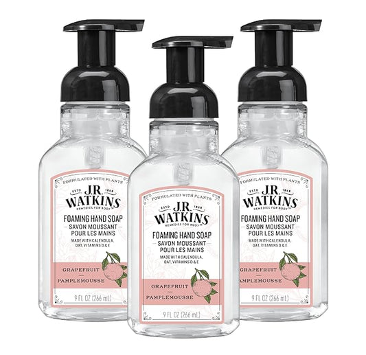 J.R. Watkins Foaming Hand Soap with Pump Dispenser, Moisturizing Foam Hand Wash, Alcohol-Free and Cruelty-Free, Grapefruit, 9 fl oz, 3 Pack