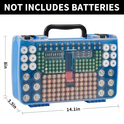 Battery Storage Organizer Case Holder Box with Tester, Double-Sided Batteries Fits for 269 Caddy Container AA AAA AAAA 3A 4A 9V C D Lithium 23A 4LR44 CR123A CR1632 CR2032 - Deep Blue
