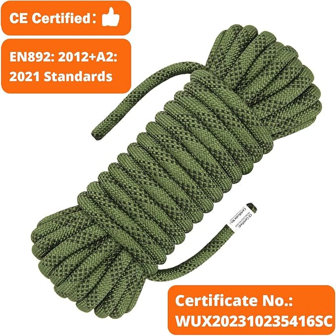 AOLEBA 10.5 mm Static Climbing Rope 10M(32ft) 20M(64ft) 30M(96ft) 50M(160ft) 70M(230ft) Outdoor Rock Climbing Rope, Escape Rope Ice Climbing Equipment Fire Rescue Parachute Rope