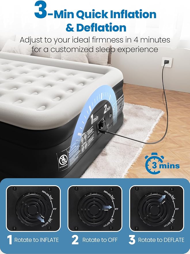King Size Air Mattress with Built-in Pump, 18" Raised Comfort, 48Hr Leak-Proof Test, Upgraded Honeycomb Pillar Design, Blow Up Mattress Supports 1000 lbs, 3-Min Inflation for Home Guest Room Camping