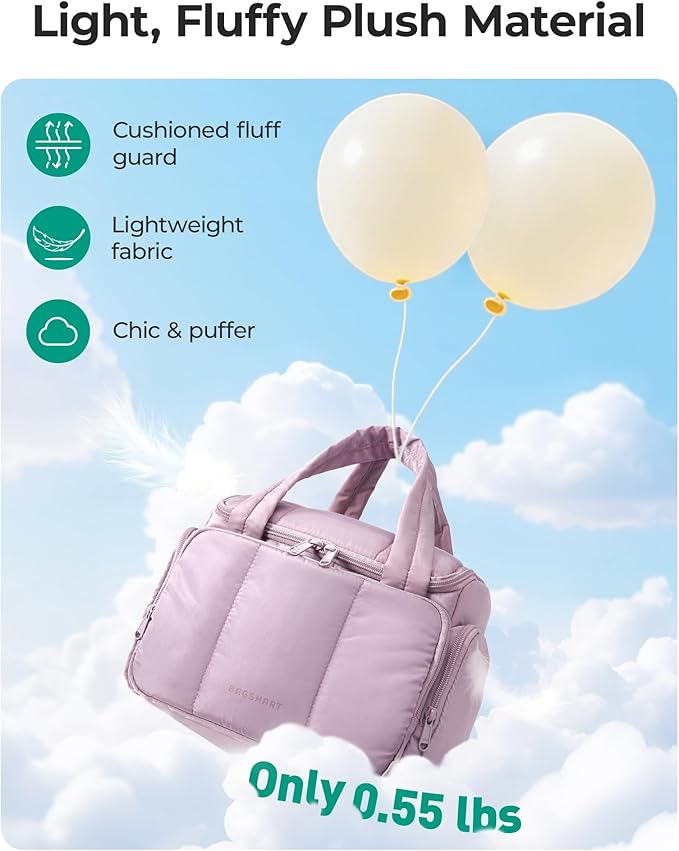 BAGSMART Toiletry Bag for Women with Dual-Padded Handles, Puffy Lightweight Makeup Bag for Makeup Accessories, Brushes Set, Travel-Sized Container, Camel