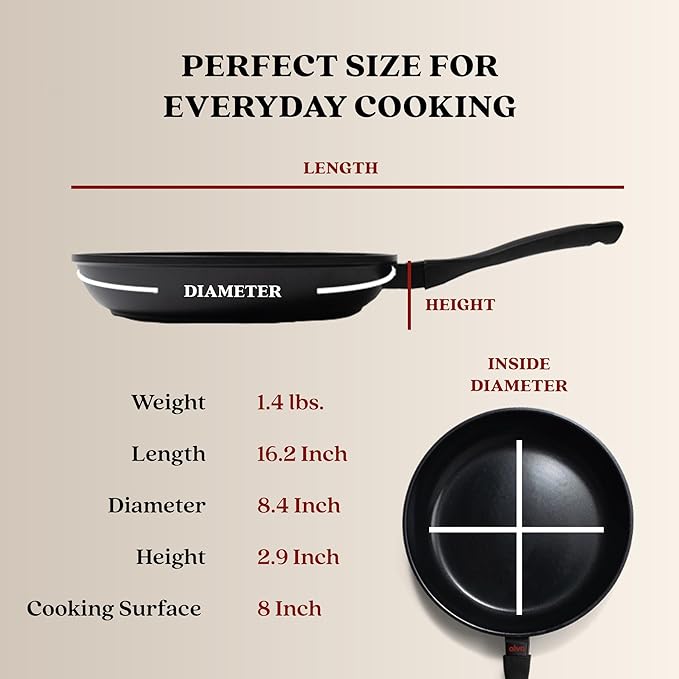 Alva Energy 8" Ceramic Nonstick Frying Pan – PFAS/PTFE-Free, Healthy Cooking Skillet, Fast, Even Heating, Induction & Oven Safe, Lightweight with Stay-Cool Handle – Scratch-Resistant & Dishwasher Safe