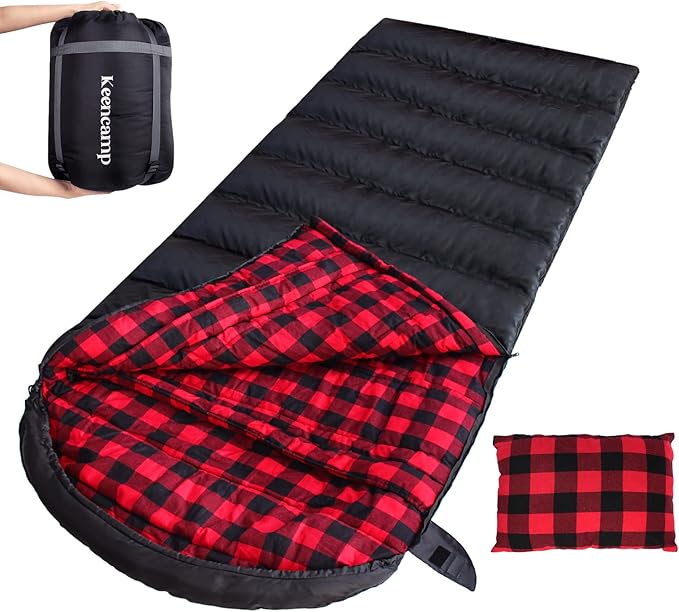 0 Degree Sleeping Bag Cotton Flannel Winter Cold Weather for Adults XXL Sleeping Bag 4 Season Big and Tall with Pillow Compression Sack