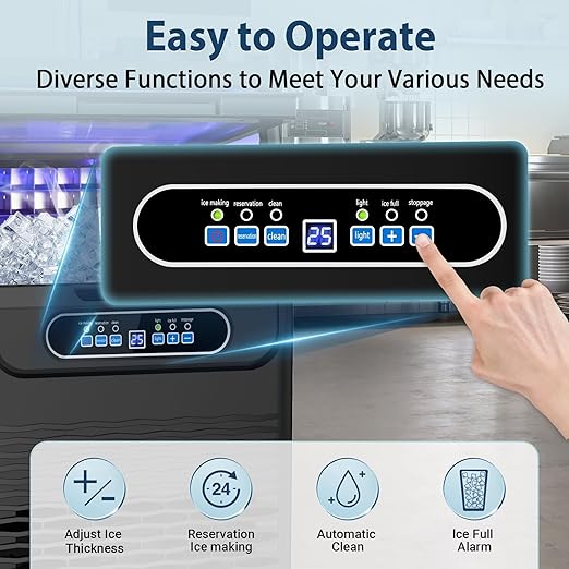 Commercial Ice Maker Machine 100 Lbs/24H, 36 Ice Cubes in 9-15 Mins, Dual Water Inlet Options, 20Lbs Storage Bin Stainless Steel Under Counter/Freestanding Ice Machine for Home, Party, Office