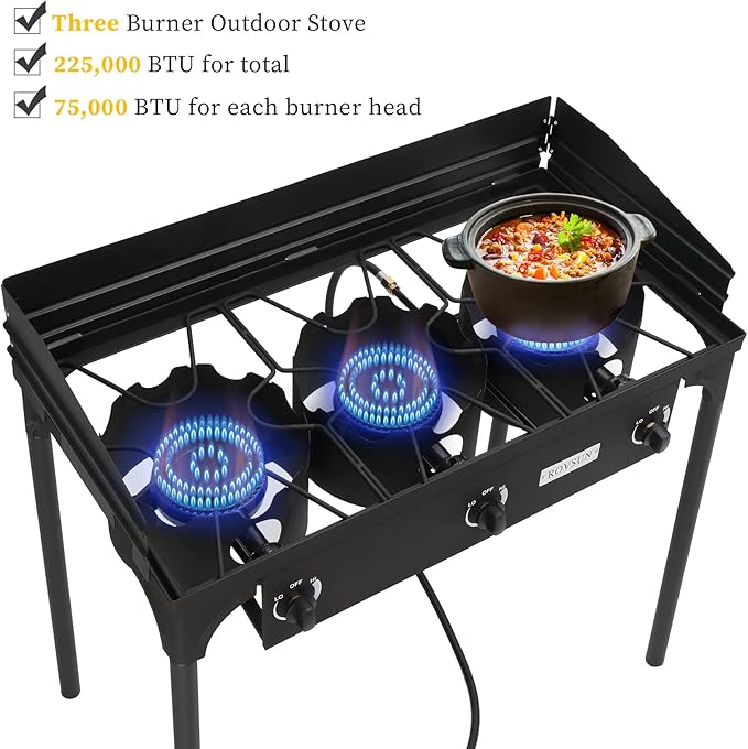ROVSUN 2/3 Burner Outdoor Propane Gas Stove High Pressure Stand Cooker for Backyard Cooking Camping Home Brewing Canning Turkey Frying, 20 PSI CSA Listed Regulator