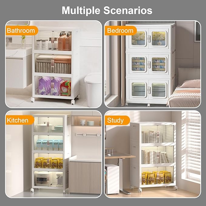 Extra Large Stackable Storage Bins with Lids & Wheels & Door, 1280QT-160QT/40GAL*8Pack Foldable Collapsible Closet Organizers, Plastic containers drawers for bedroom Dorm