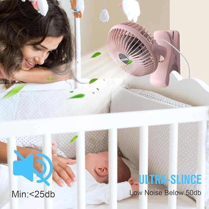 BESKAR Small Clip on Fan, 3 Speeds USB Fans with Strong Airflow, Clip & Desk Fans USB Plug in with Sturdy Clamp - Ultra Quiet operation Fan for Office Dorm Bedroom Stroller