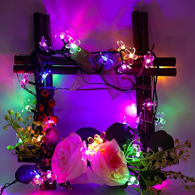 Decorative Colored Pastel Flower String Lights, 33ft 100 LED USB Plug in Cherry Blossom Spring Summer Decoration with Timer for Bedroom Patio Wedding Christmas Easter Hanging, Multicolored