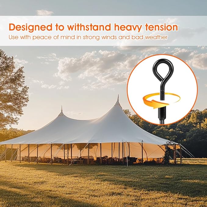 Ground Anchors 16 Pack Screw in Heavy Duty Ground Anchors,Tent Stakes for Camping Tent, Trampoline, Canopies, Carports, Sheds, Swing Sets, Black Anti-Rust Coating for High Wind (16 x 14“)