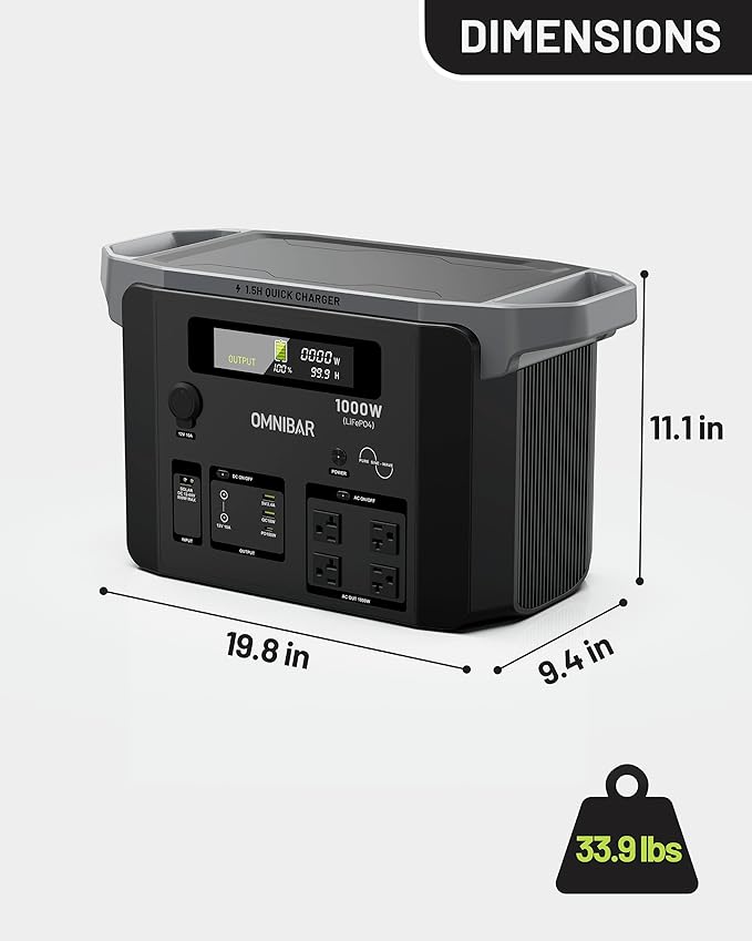Portable Power Station 1000W (2000W Peak),1075Wh LiFePO4 Battery, 1000W AC/100W USB-C Output, 1.5 Hrs Fast Charge, Solar Generator for Outdoor Camping, Emergency Backup, RVs, Off-Grid Living