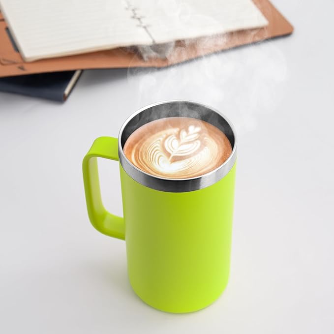 DOMICARE 24oz Mug with Handle and Lid, Stainless Steel Coffee Mug, Reusable Insulated Cup, Travel Mug with Handle, Double Wall Vacuum Coffee Tumbler for Men and Women, Light Green, Pack 1