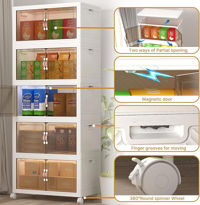 Extra Large Stackable Storage Binswith lids & Wheels, Foldable Collapsible Closet Organizers,504QT-168QT/42GAL*3Pack Plastic Containers with door & drawers for bedroom Dorm