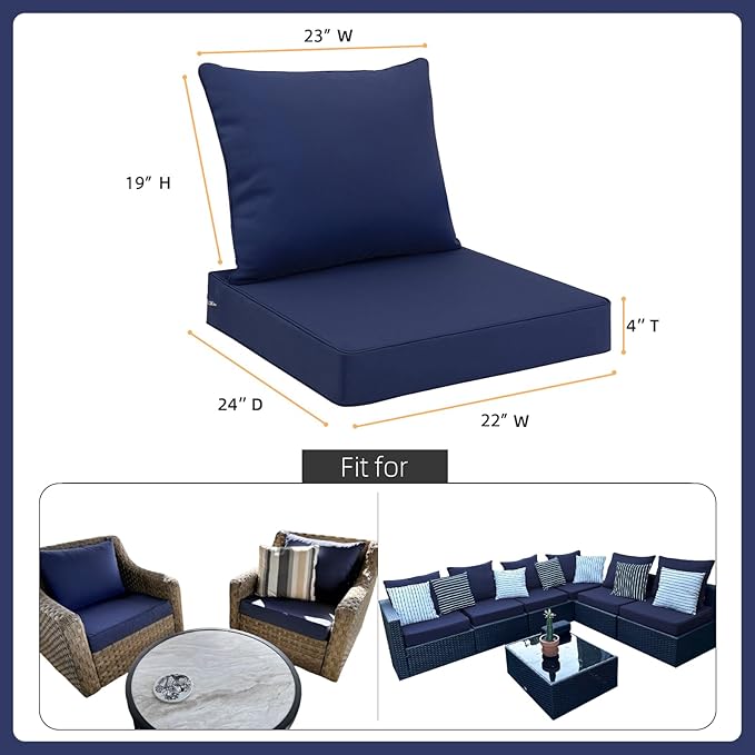 Favoyard Outdoor Seat Cushion Set 22 x 24 Inch Waterproof & Fade Resistant Patio Furniture Cushions with Removable Cover Deep Seat & Back Cushion with Handle and Adjustable Straps for Chair Sofa Couch