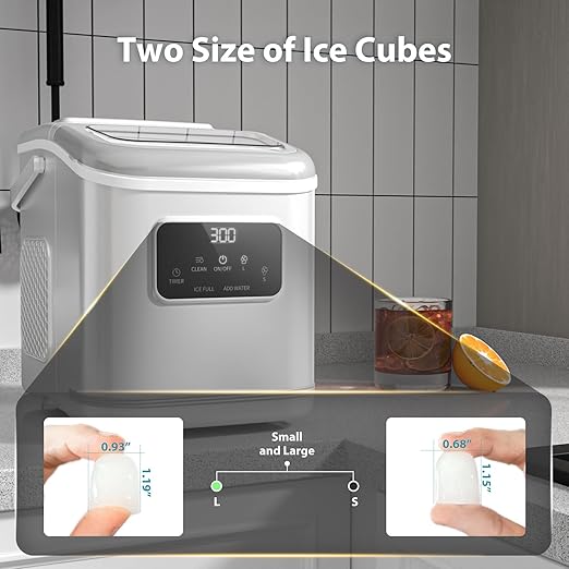 Ice Maker Machine countertop Self Cleaning Portable Compact Small Bullet Ice Maker with Digital Screen,9 Cubes in 6 Mins,26lbs in 24Hrs,for Camping Dorm Home Outdoor（White）