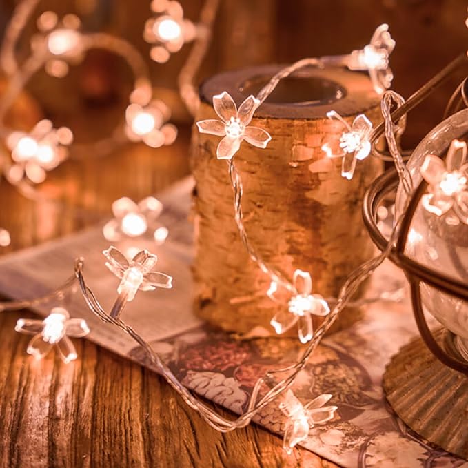 Decorative Flower String Lights Plug in for Bedroom, Connectable 33ft 100 LED Soft Cherry Blossom Fairy Light for Patio Room Dorm Wedding Party Christmas Tree Hanging Decorations, Warm White