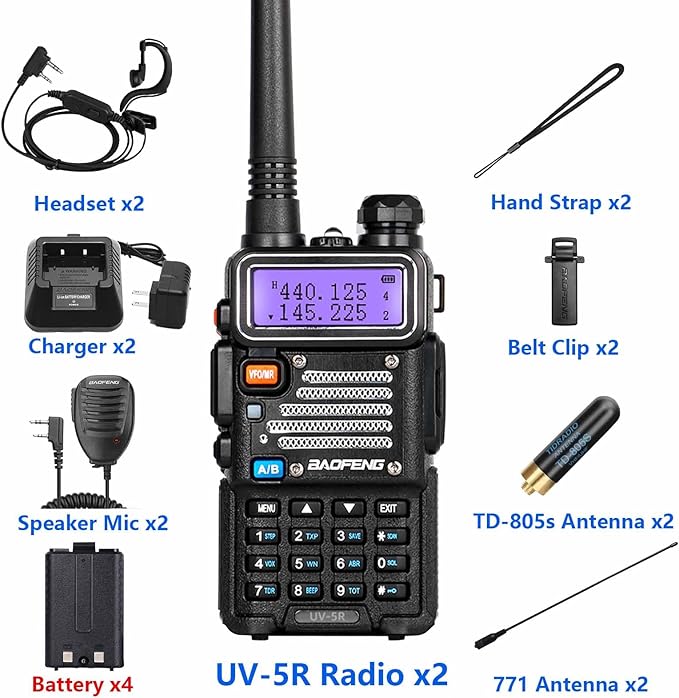 Baofeng UV-5R 8W High Power Ham Radio with 4pcs Batteries, Dual Band Long Range Two Way Radio Walkie Talkie Ham Radio Handheld with Earpiece,Speaker Mic,Charger and Antenna Full Kit (2 Pack)