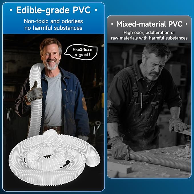 Hon&Guan 4" x 20' Dust Collection Hose, Flexible Clear Odorless PVC Dust Collector Hose with Carbon Steel Wire, Puncture Resistant Dust Hoses for Woodworking Dust Collecting System