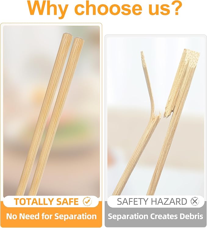 100Pairs Bamboo Chopsticks Disposable | Individually Wrapped | Bulk | Separated | Round | Premium Quality-（9.45in)