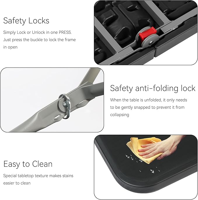 6ft Heavy Duty Portable Folding Table - Plastic Dining Table Indoor/Outdoor Black Plastic Table for Parties, BBQs, and Camping