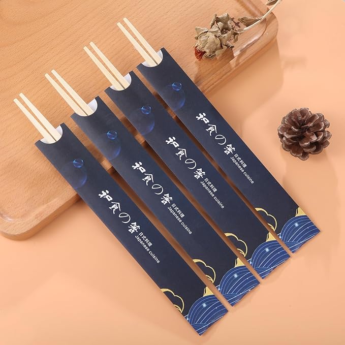 100 pairs Disposable Bamboo Chopsticks, 9.5 Inch Japanese Style Double Pointed Sleeved and Separated Chop sticks for Sushi & Asian Dishes