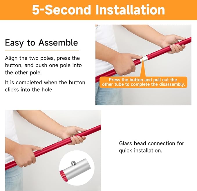 SAN LIKE Aluminum Tent Poles for Tarp - 75inch Adjustable Collapsible Poles for Awnings, Canopy, Rain Fly, Shelter - 2 Sets (5 Sections)