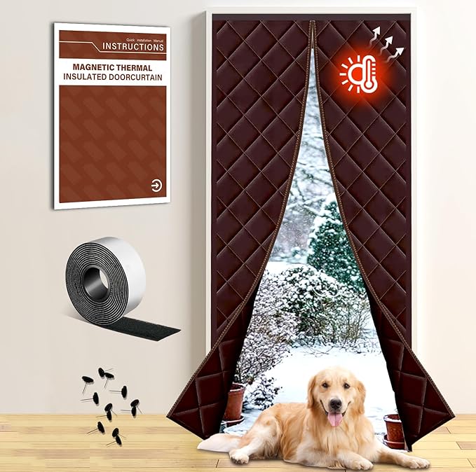 Insulated Door Curtain Fit 36"x82" - Magnetic Thermal Cover for Winter - Winter Door Insulation to Keep Warm Air In & Cold Air Out