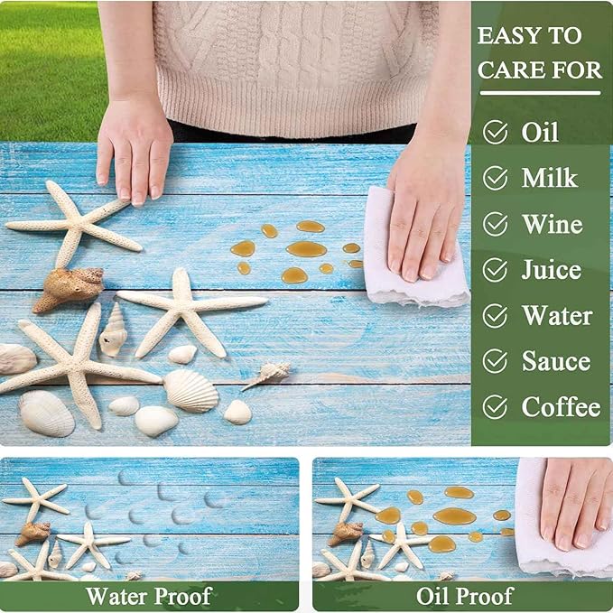 CAPSCEOLL Elastic Picnic Table Cover with Bench Covers 5Ft Waterproof Fitted Picnic Table Cover Cloths for Outdoors Camping Tablecloth with Drawstring Bag, 60X30in, Summer Blue Wood