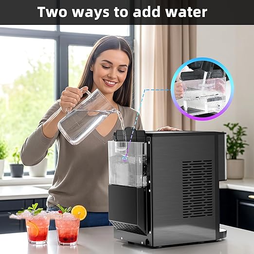 Antarctic Star Nugget Ice Maker,Countertop Ice Maker with Soft Chewable Ice,44 Lbs/24H,Self-Cleaning,One-Click Operation,for Home/Kitchen/Office/Party,Black