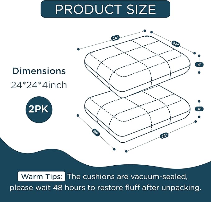 Codi Outdoor Cushions for Patio Furniture 24x24 Inch, Waterproof Chair Seat Cushion with Textured Fabric, Handles & Adjustable Straps, Fade Resistant - Set of 2, Beige