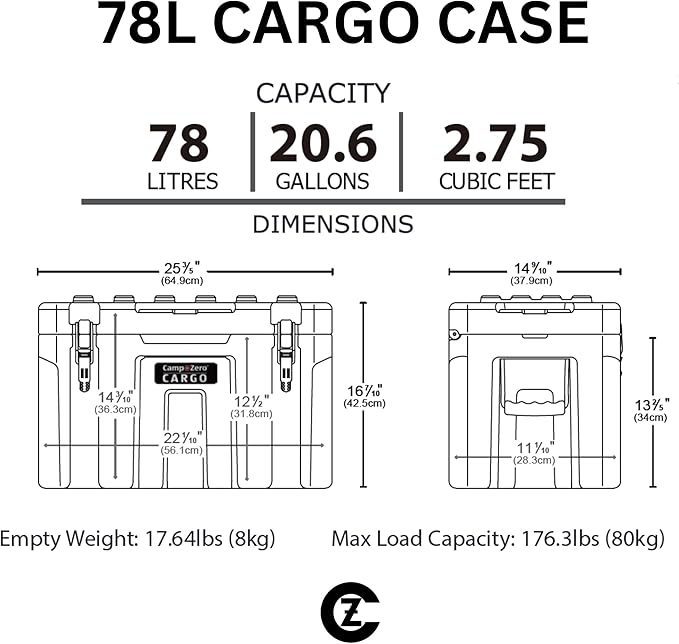 CAMP-ZERO Premium 78L Cargo & Equipment Storage Case with Coated Stainless Steel Latching and Locking System (Black)