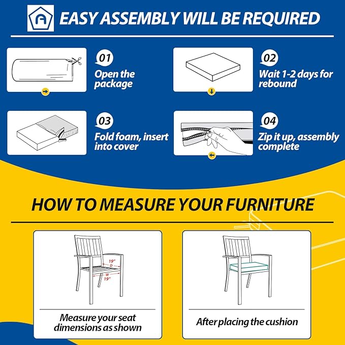 AAAAAcessories Outdoor Seat Cushions for Chairs, Waterproof, Fade-Resistant Patio Furniture Replacement Cushions, 19" x 19" x 3", Set of 2, Khaki Beige