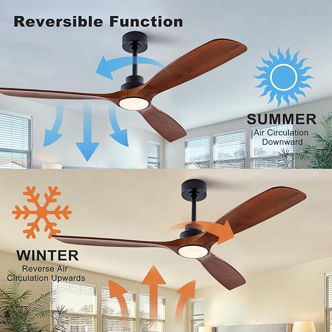 60" Wood Ceiling Fan with Lights Remote Control,Quiet DC Motor 3 Blade Ceiling Fans for Patio Living Room, Bedroom, Office,Indoor Outdoor(Black+Walnut)