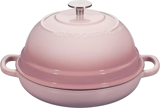 Enameled Cast Iron Dutch Oven Pot with Lid, Round Bread Oven for Homemade Sourdough Bread Baking, 6 Quart, Pink