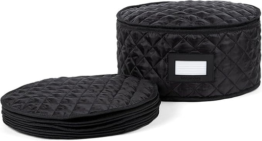 Covermates Keepsakes - Dish Storage - Padded Protection - ID Window - Stain Resistant - Machine Washable - China Storage, Black