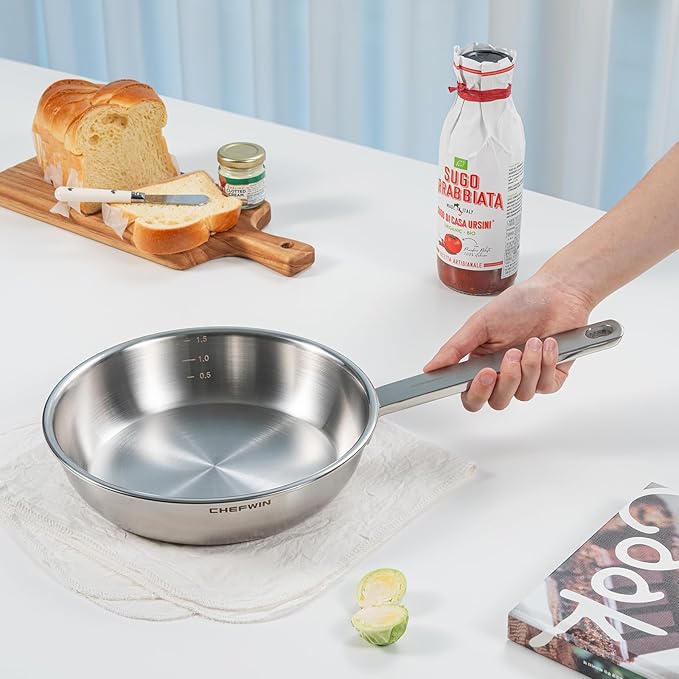 8.6-Inch 316 Stainless Steel Frying Pan, 5-Ply Stainless Steel Saute pan, Deep Skillet, Induction Compatible, Dishwasher & Oven Safe