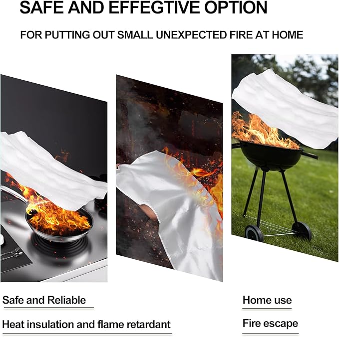 Home Emergency Fire Blankets 47“ x 47” Fiberglass Fire Blankets Essential Emergency Fire Blankets for Home and Kitchen 2 Packs