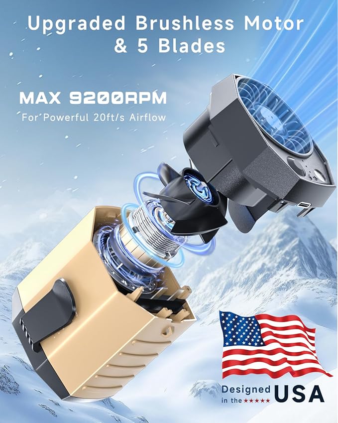 2025 Smart Portable Rechargeable Fan with LED Light & 25H Runtime, 4-Speed 9200RPM Turbo Cooling Personal Waist Fan, Wearable Neck & Belt Clip for Camping, Outdoor, Hiking - Khaki