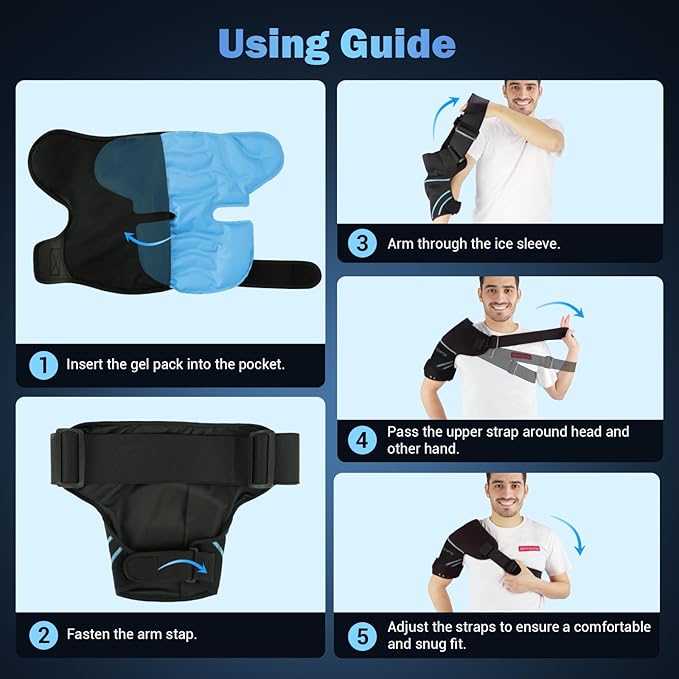 Comfytemp Shoulder Ice Pack Wrap, 2 Gel Packs+1 Shoulder Brace, Ice Sleeve for Injuries Reusable, Physical Therapy Cold Compression for Arm Rotator Cuff Pain Relief, Surgery Recovery