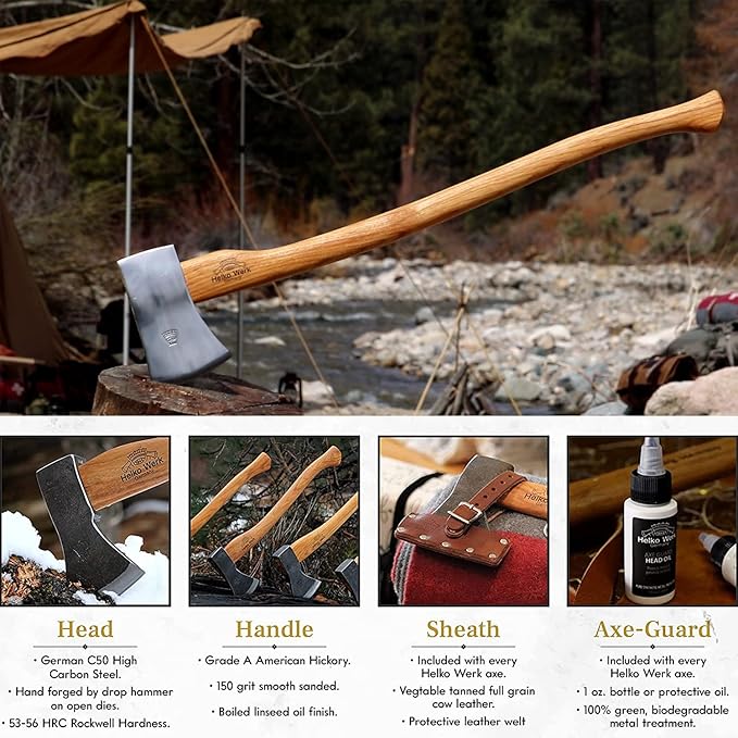 1844 Helko Werk Germany Classic Expedition - 4.5lb Felling Axe - Made in Germany Large Felling Axe for Heavy Duty Felling Trees, Cutting Wood and Timber - Head 4.5lb, Handle 35in. (Expedition) #10497